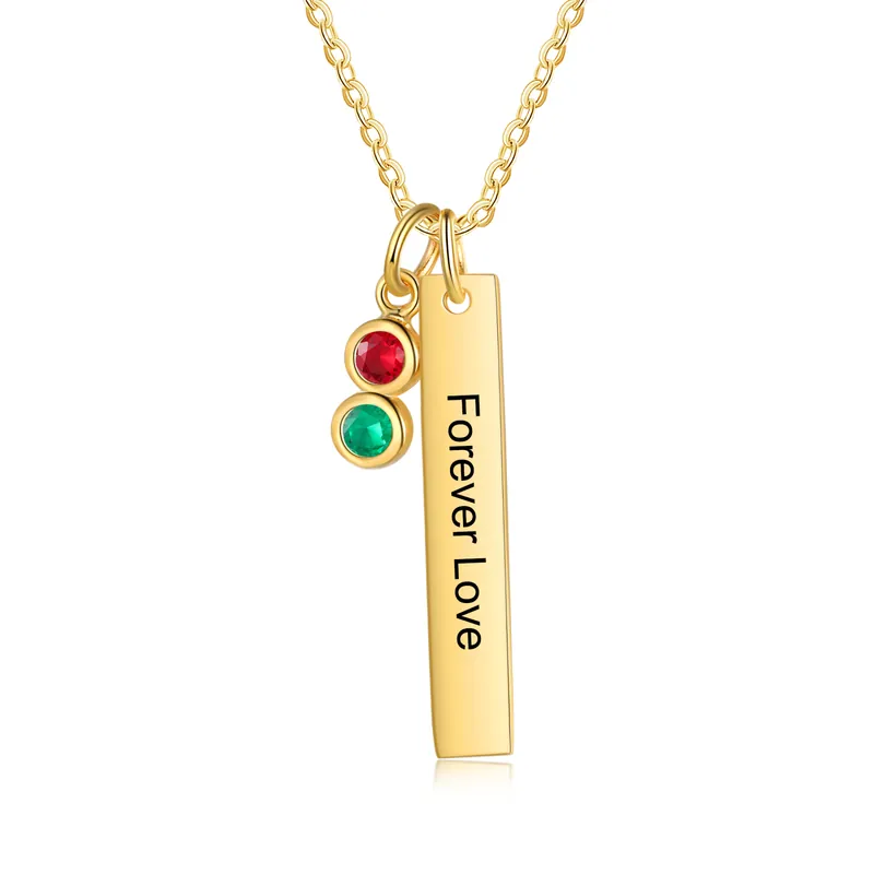 Meilleure Vente Collier Barre 1 Texte Personnalisé avec 2 Pierres de naissance Collier Femmes