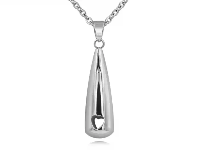 Pendentif reliquaire Larme d'amour en acier inoxydable avec chaîne Premium