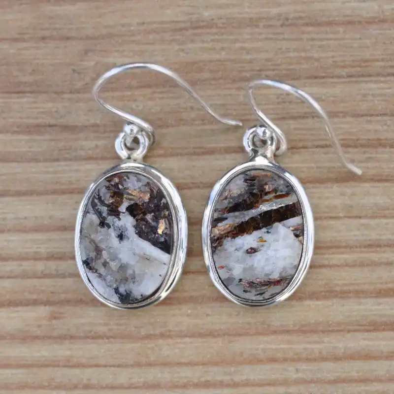Boucles d'oreilles argent ovales pierre ASTROPHYLLITE ovale Top Vente
