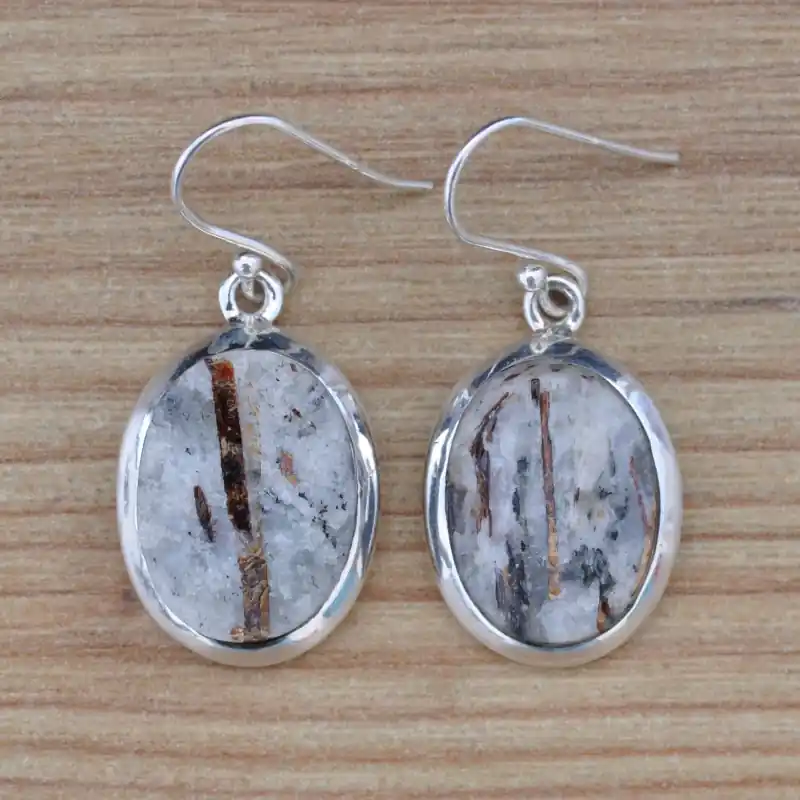 Seulement Aujourd’hui Boucles d'oreilles ovales en ASTROPHYLLITE et argent 925
