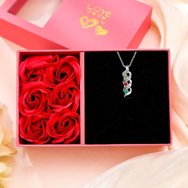 Collier Femme 3 Prénoms Personnalisés avec 3 Pierres de naissance Dernière Chance