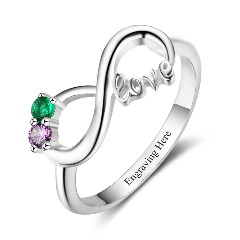 Acheter En Ligne Bague Infini 2 Pierre de Naissance et texte en Argent 925