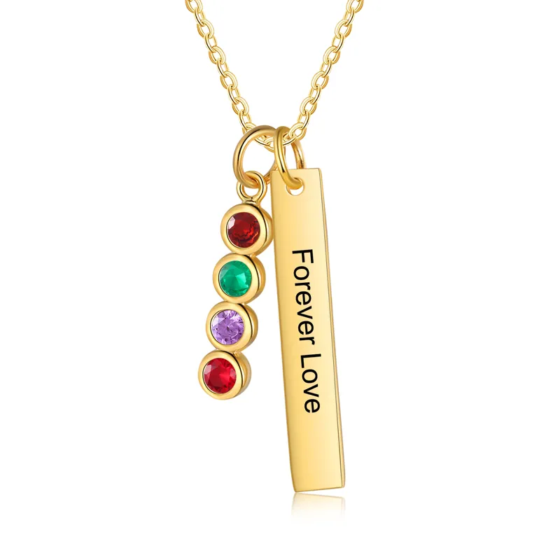 Exclusif Collier Barre 1 Texte Personnalisé avec 4 Pierres de naissance Collier Femmes