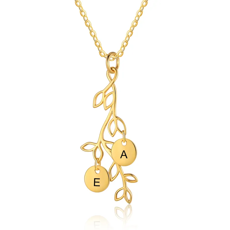 En Vogue Collier Branches et Feuille 2 Letrres Personnalisés Collier Femmes