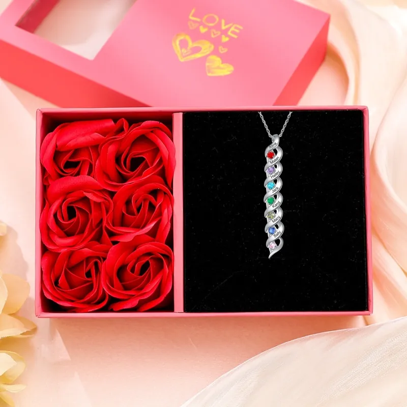 Collier Femme 7 Prénoms Personnalisés avec 7 Pierres de naissance Bon Plan