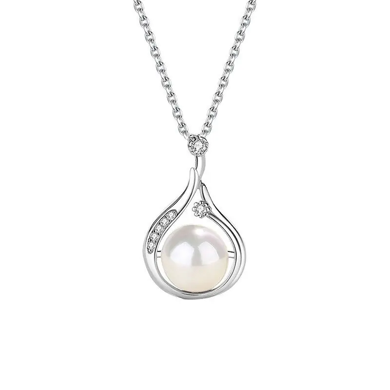 Affaire À Saisir Collier argent 925 pendentif goutte orné de zirconiums sertis et perle d'eau douce