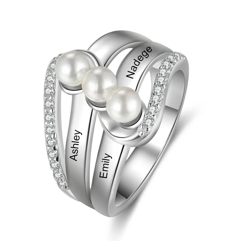 Bague perle 3 Prénoms Personnalisé Marque