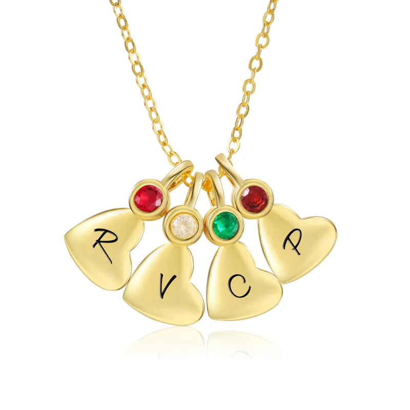 Nouveauté Collier Pendentif Cœur 4 Lettres Personnalisées avec Pierre de naissance pour Femmes