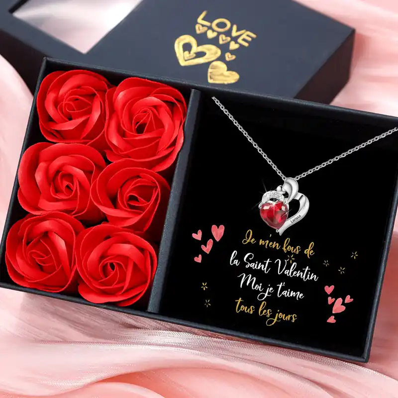 À ma Femme - Collier Cœur 1 Prénom Personnalisé avec Pierre de Naissance Nouvel Arrivage