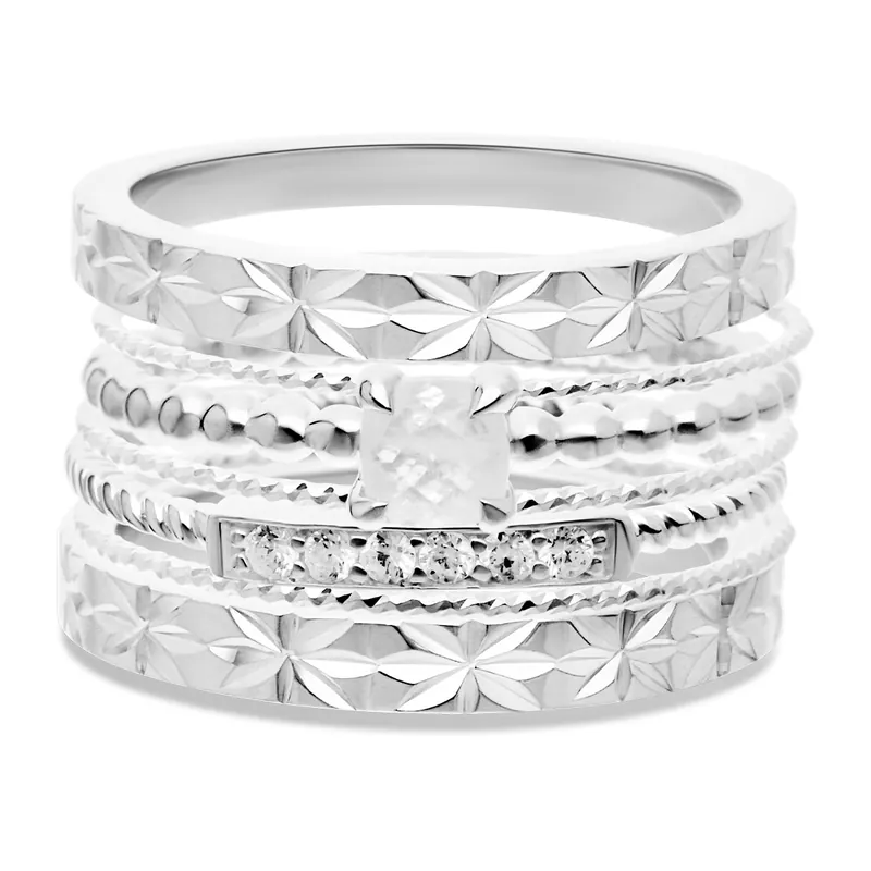 BAGUE COMPOSITION DE 7 ANNEAUX DONT 1 OPALINE Argent 925 Marque