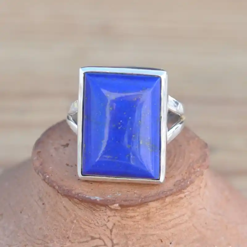 Bon Plan Bague rectangulaire argent 925 et pierre Lapis lazuli T55