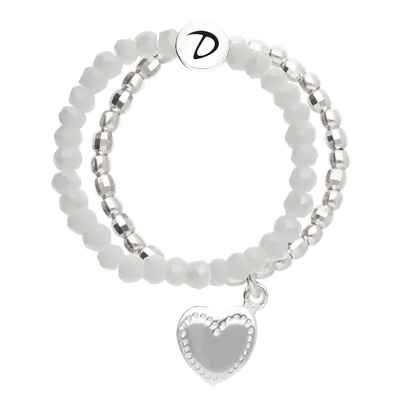 Petit Prix Bague Double Élastique Argent 925 Blanche Coeur Gravable