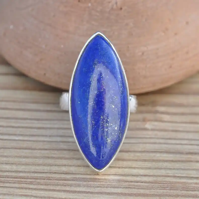 Belle bague navette pierre Lapis lazuli sertie d'argent T55 Acheter Direct