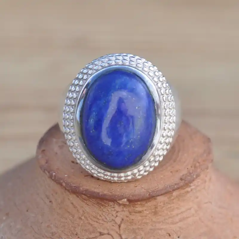En Vogue Bague chevaliere argent mixte pierre en Lapis lazuli ovale T56
