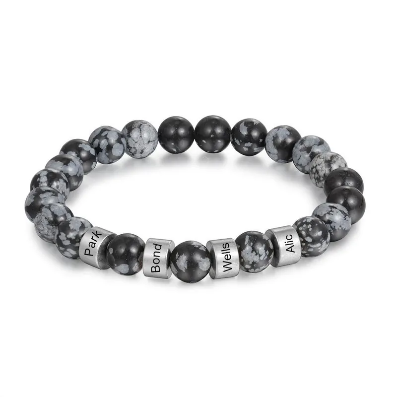 Bracelet 4 Prénom Personnalisé Labradorite Gris Bracelet Homme Commander Maintenant