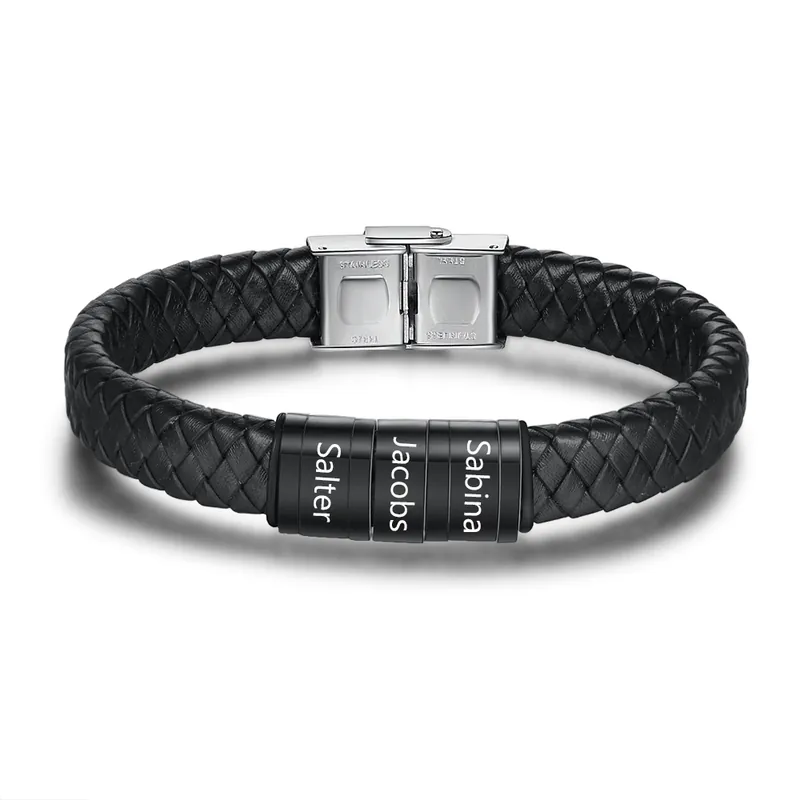 Bracelet Cuir tressé Prénom Personnalisé Bracelet Homme Avec 3 Perles Commander Vite