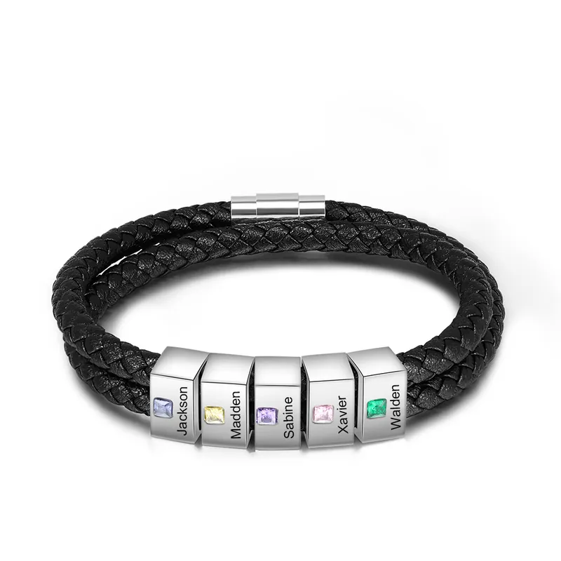 Bracelet 5 Prénom Personnalisé Avec 5 pierre de naissance Bracelet Homme Pas Cher