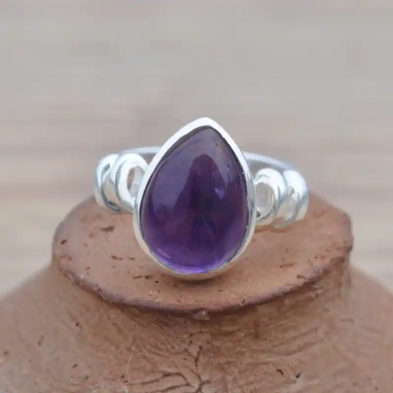 Exclusif Bague pierre Amethyste goutte et anneau torsade (violet) T55