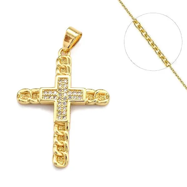 Collier chaine et pendentif zircon cubique croix maille gourmette Édition Limitée