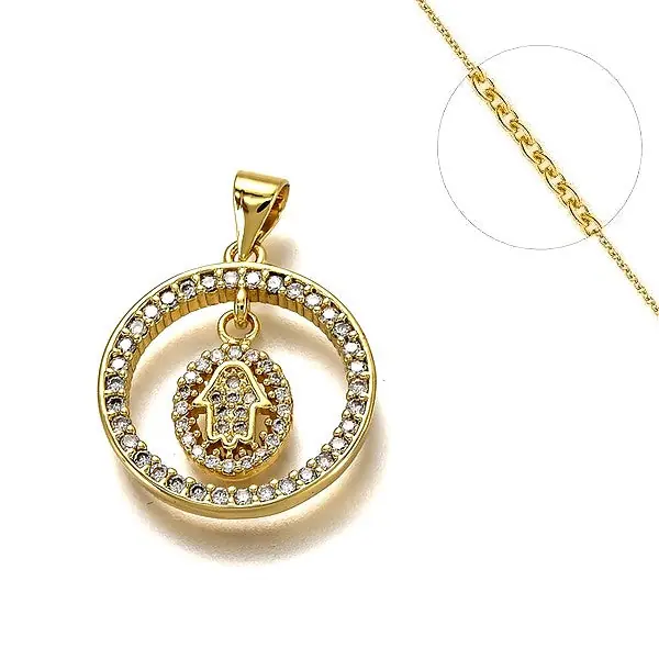 Petit Prix Collier chaine et pendentif zircon cubique cercle avec main de Fatma