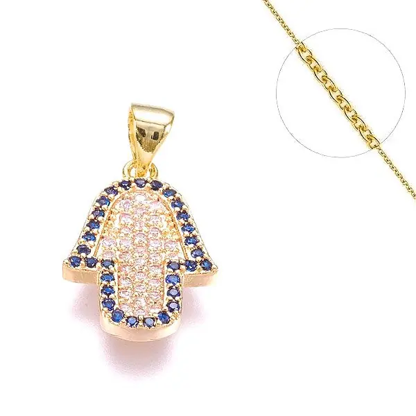 Premium Collier chaine et pendentif zircon cubique main de Fatma