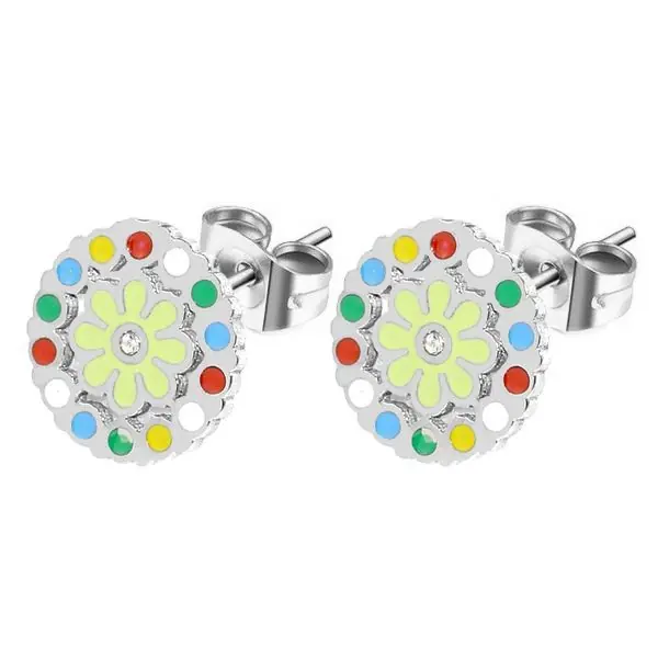 Boucles d'oreilles pour fille - Acier argenté - Cercle fleurie Pas Cher