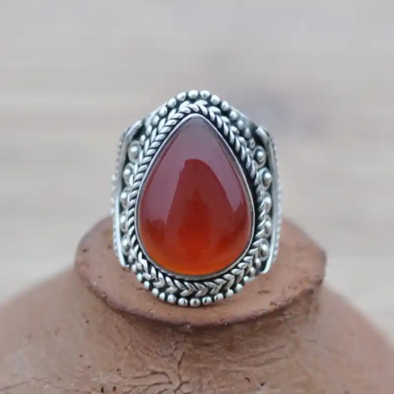 Bague massive ethniques argent et Cornaline goutte T52 Satisfait Ou Remboursé