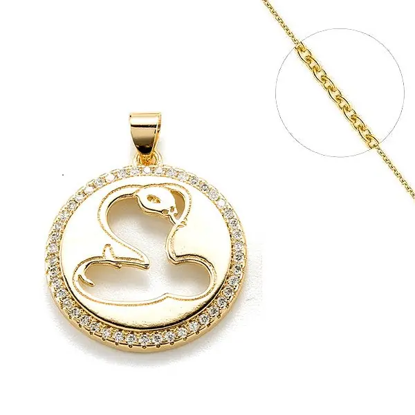 Collier chaine et pendentif zircon cubique ajouré serpent Artisanat