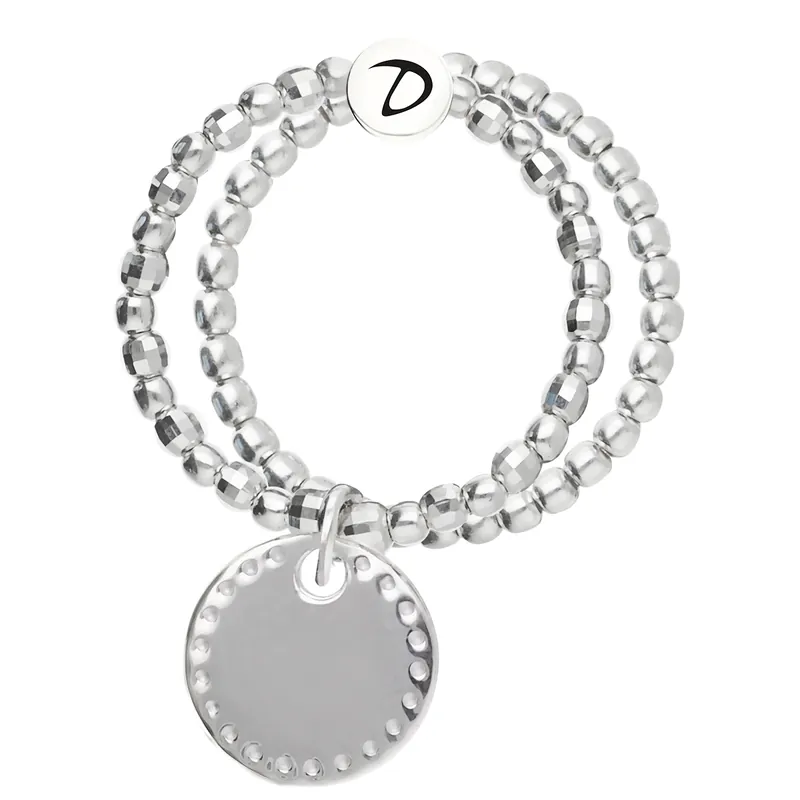 Bague Double Élastique Argent 925 Pastille Petits Points Gravable Retour Gratuit
