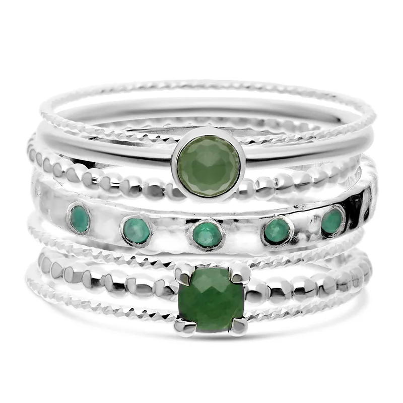 Remise BAGUE COMPOSITION DE 7 ANNEAUX DONT 3 AVENTURINES Argent 925