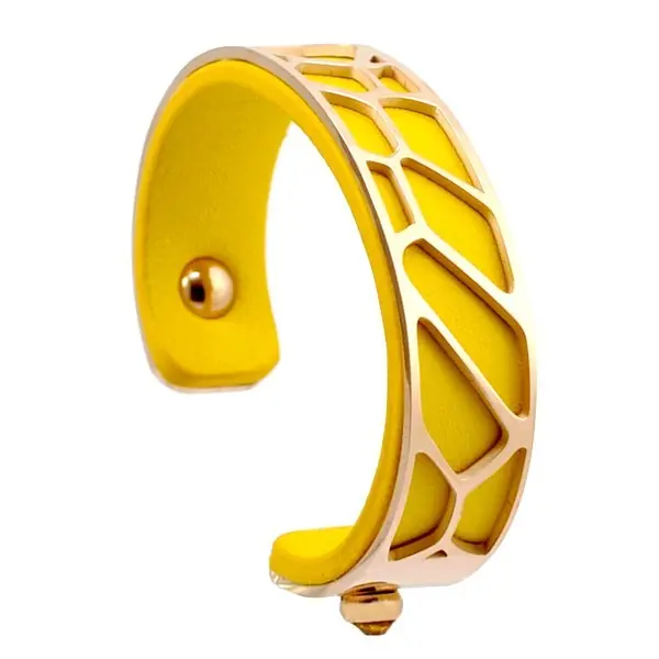 Nouveauté Bracelet pour femme - Acier inoxydable - cuir jaune