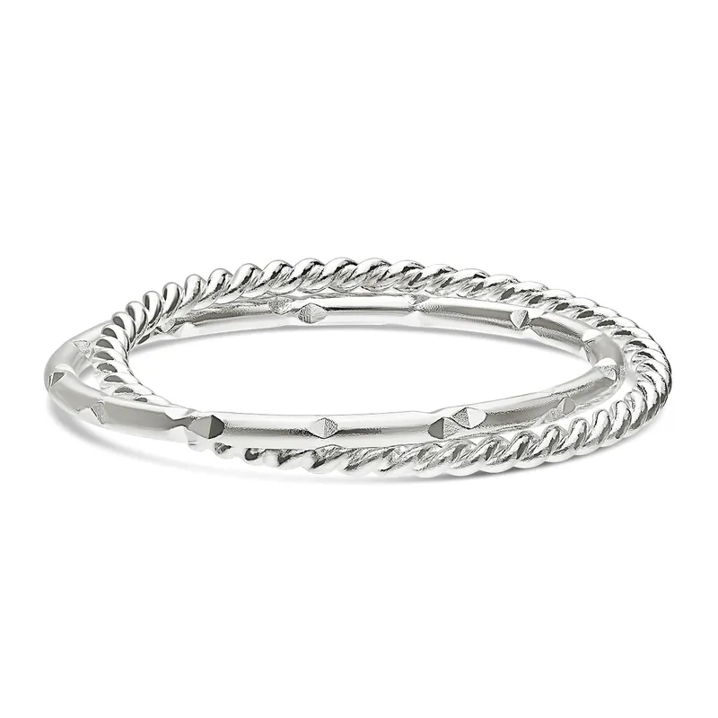 Top Qualité BAGUE FINE DOUBLE ANNEAU TORSADÉ ET CLOUTÉ
