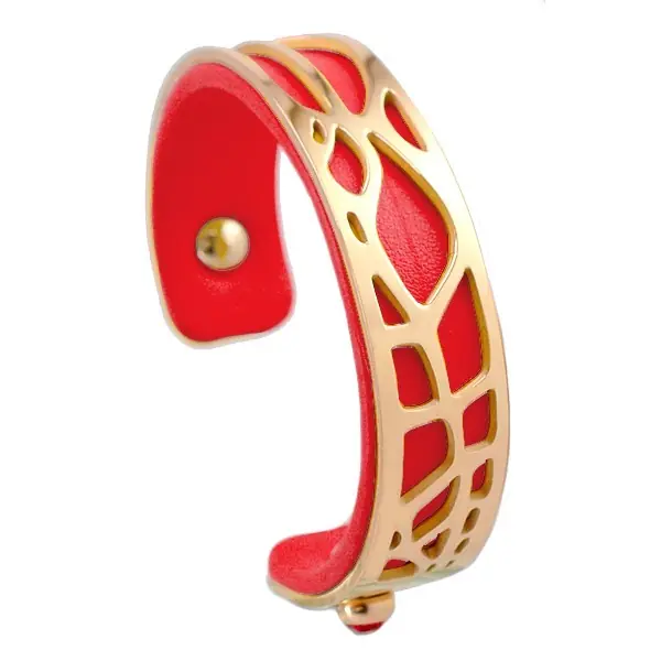 Bracelet pour femme - Acier inoxydable - cuir rouge Affaire À Saisir