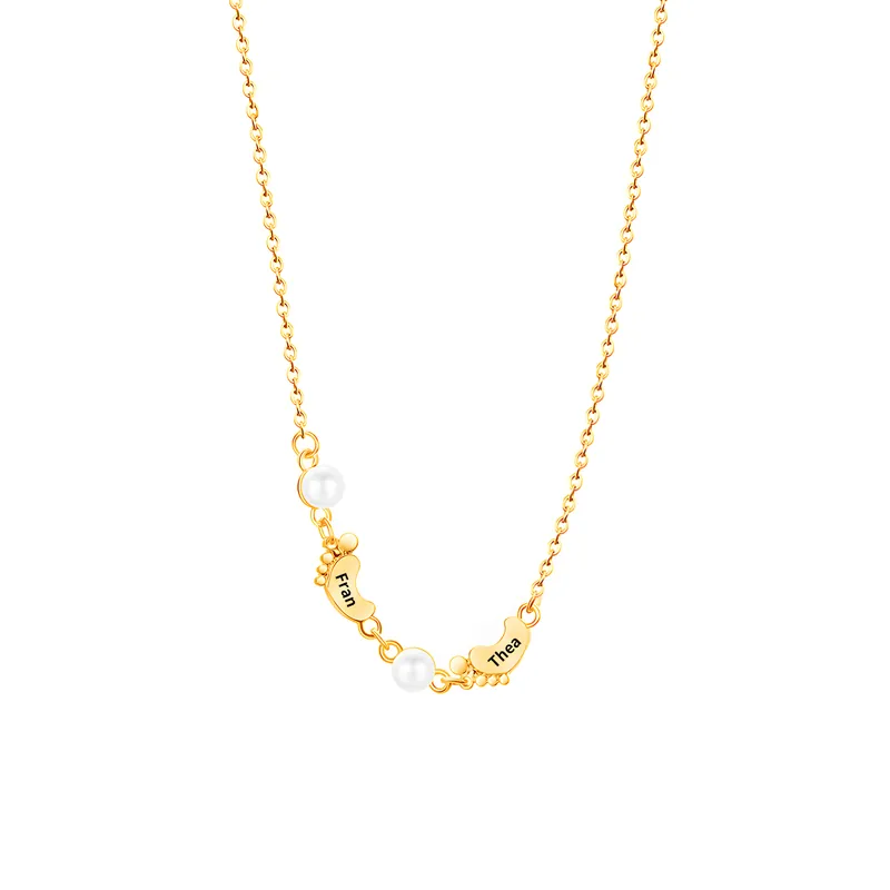 Collier Pieds Bébé et Perles 2 Prénoms Personnalisés Collier Femmes Meilleure Vente