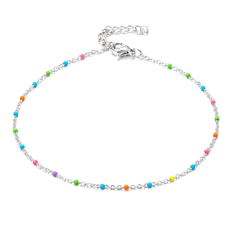 Original Chaîne de cheville acier inoxydable émaillé multicolors
