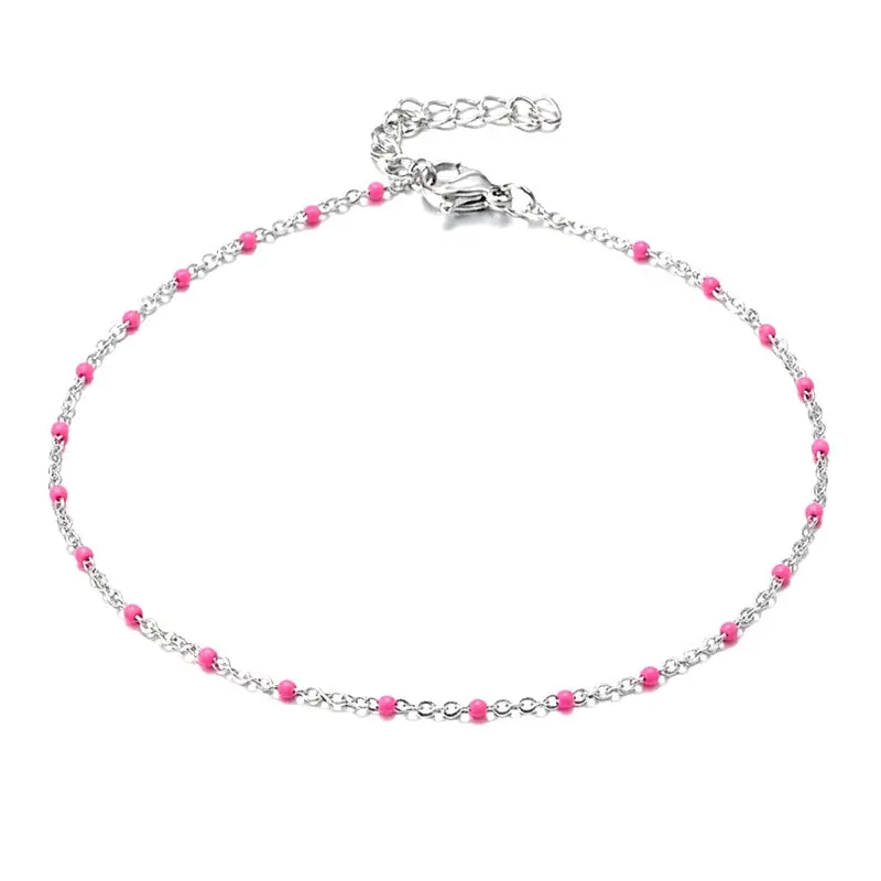 Chaîne de cheville acier inoxydable émaillé rose Achetez Aujourd’hui