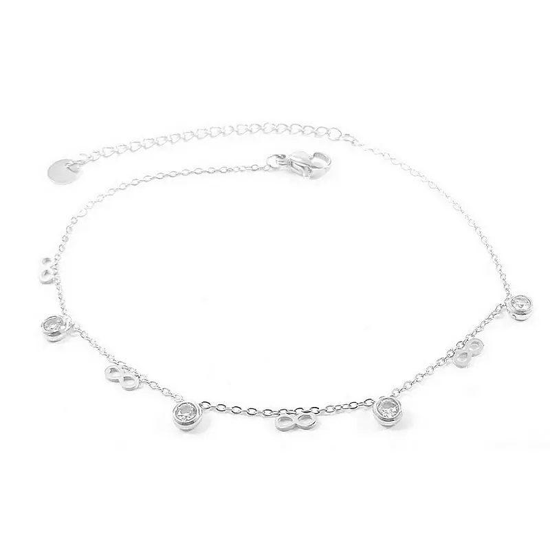 Prix Choc Chaîne de cheville acier inoxydable infini argenté diamant CZ