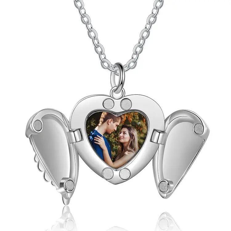 Prix Réduit Collier Cœur Aile Texte et Photo Personnalisés Collier Femme