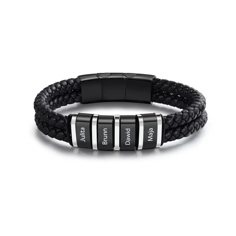 Usine Directe Bracelet Cuir 4 Préoms Personnalisés pour Homme