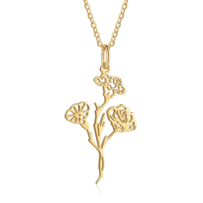 Collier Pendentif 1-4 Fleurs de Naissance Personnalisés Collier Femmes Meilleure Qualité