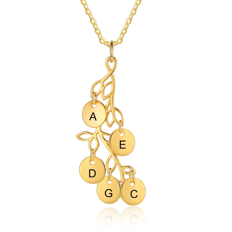 Fait Main Collier Branches et Feuille 5 Letrres Personnalisés Collier Femmes