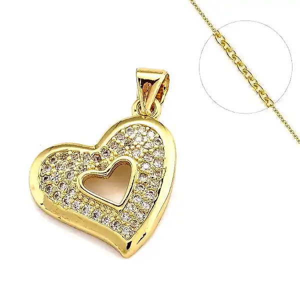 Dernière Chance Collier chaine et pendentif zircon cubique coeur ajouré