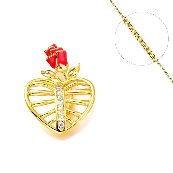 Collier chaine et pendentif zircon cubique coeur avec fleur Meilleur Prix