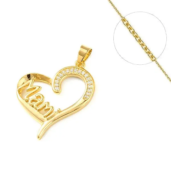 Top Vente Collier chaine et pendentif zircon cubique coeur Mami