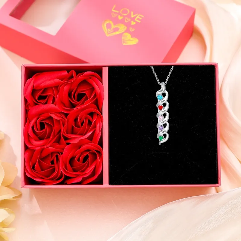 Collier Femme 5 Prénoms Personnalisés avec 5 Pierres de naissance Jusqu’à Épuisement Des Stocks