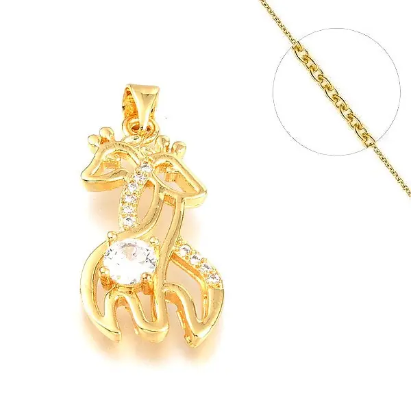 Certifié Collier chaine et pendentif zircon cubique double girafe