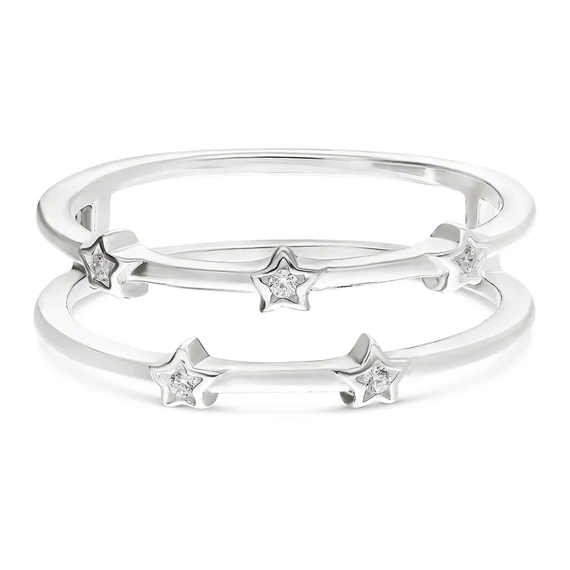 Solde Bague En Argent 925 Deux Rangs Étoiles Oxyde De Zirconium