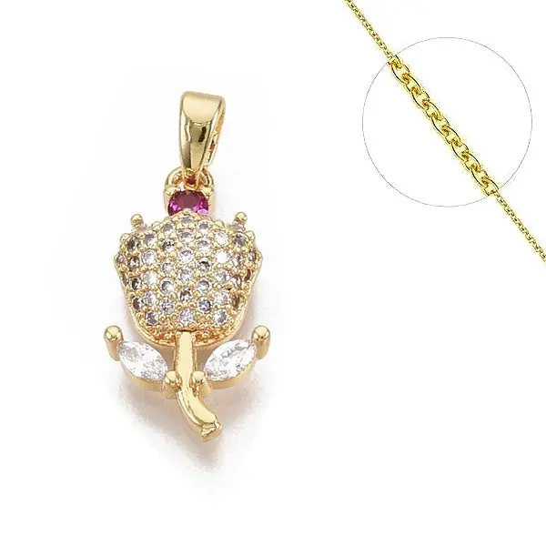 Collier chaine et pendentif zircon cubique fleur Commander Vite
