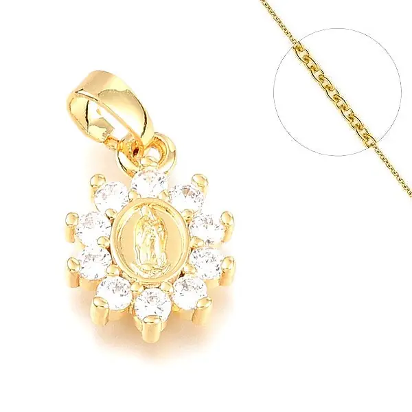 Collier chaine et pendentif zircon cubique fleur avec vierge Dernier Modèle