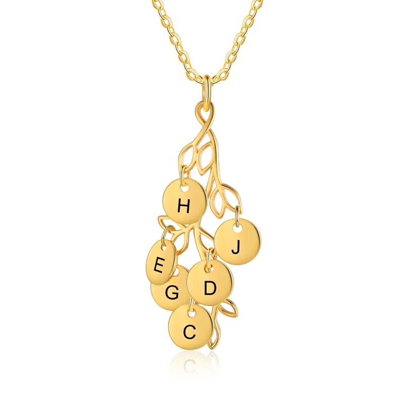 Réduction Collier Branches et Feuille 6 Letrres Personnalisés Collier Femmes